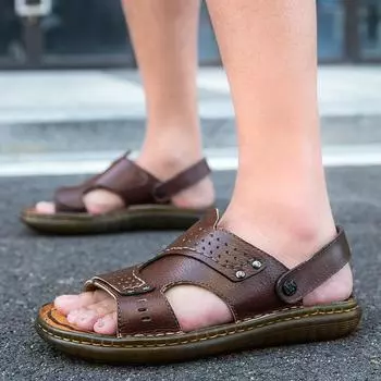 Летние мужские сандалии для отдыха на природе Модные дизайнерские сандалии Пляжные сандалии из натуральной кожи мужские высококачественные повседневные туфли для отдыха на природе 6.5
