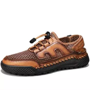 Летние мужские сандалии для отдыха на природе сетчатые пляжные сандалии повседневная обувь кроссовки мужские кожаные сандалии 39 хаки