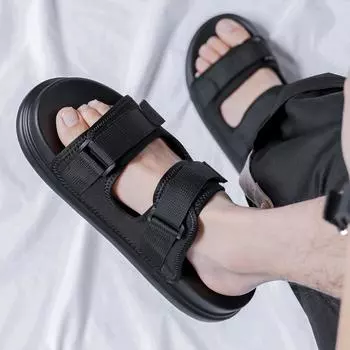 Летние мужские сандалии для спорта и отдыха, пляжные сандалии, резиновые сандалии с мягкой массажной подошвой, черные мужские римские сандалии 38