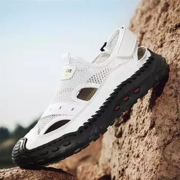 Летние мужские сандалии, дышащая повседневная обувь для активного отдыха, нескользящие пляжные сандалии, полые туфли, обувь 39 чёрный