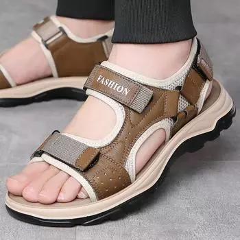 Летние мужские сандалии из искусственной кожи, мужские тапочки, мужские сандалии, модные тапочки, римские сандалии, нескользящая мужская дорожная пляжная обувь, новинка 2024 г. 38 чёрный