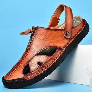 Летние мужские сандалии из кожи, повседневная обувь, уличные сандалии для мужчин, пляжная римская обувь 39-48 39 чёрный