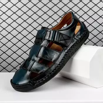 Летние мужские сандалии из кожи ручной работы для пешего туризма и отдыха на природе, пляжная обувь, модные и повседневные сандалии, мужская летняя обувь, сандалии 39 чёрный