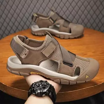 Летние мужские сандалии из кожи ручной работы для пешего туризма и отдыха на природе, пляжная обувь, модные и повседневные сандалии, мужская летняя обувь, сандалии 38 песочный