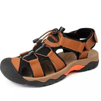 Летние мужские сандалии из кожи с большим носком, летние повседневные мужские модные нескользящие пляжные сандалии для отдыха на открытом воздухе 38 чёрный