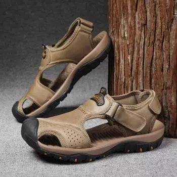 Летние мужские сандалии из натуральной кожи, мужская повседневная обувь, уличные мужские кожаные сандалии для мужчин, пляжная обувь, римская обувь, большие размеры 38-48 38 чёрный