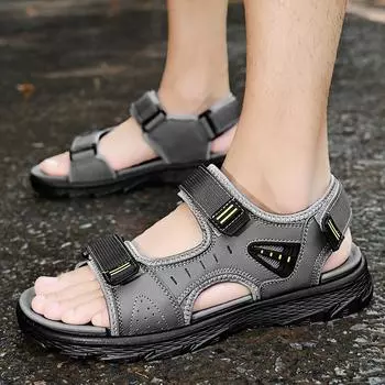 Летние мужские сандалии из натуральной кожи Пляжные сандалии 39 чёрный