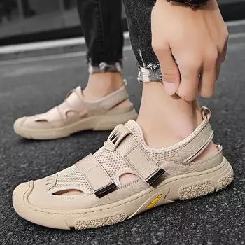 Летние мужские сандалии из натуральной кожи, пляжная обувь 39 песочный