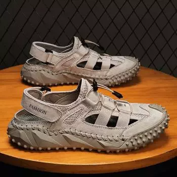 Летние мужские сандалии из натуральной кожи, мужская повседневная обувь, уличные мужские кожаные сандалии для мужчин, пляжная обувь, римская обувь 38