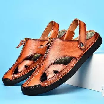 Летние мужские сандалии из натуральной кожи, мужская повседневная обувь, уличные мужские кожаные сандалии для мужчин, пляжная обувь, римская мужская обувь 38