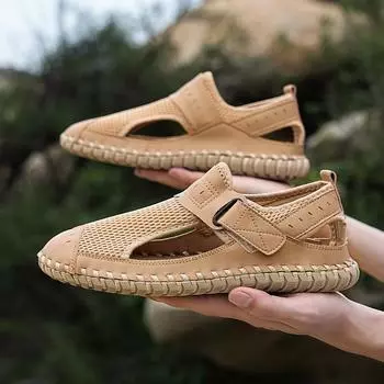 Летние мужские сандалии из натуральной кожи, мужская повседневная обувь, уличные мужские кожаные сандалии для мужчин, пляжная обувь, римская мужская обувь 38