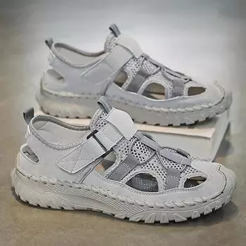 Летние мужские сандалии из натуральной кожи, мужская повседневная обувь, уличные мужские кожаные сандалии для мужчин, пляжная обувь, римская мужская обувь 38