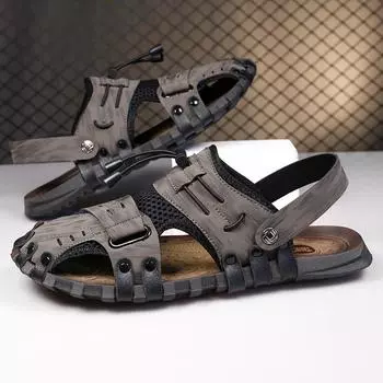 Летние мужские сандалии из натуральной кожи, мужская повседневная обувь, уличные мужские кожаные сандалии для мужчин, пляжная обувь, римская мужская обувь 38