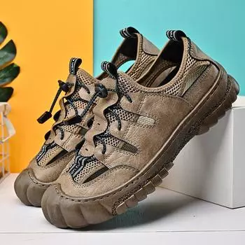 Летние мужские сандалии из натуральной кожи, мужская повседневная обувь, уличные мужские кожаные сандалии для мужчин, пляжная обувь, римская мужская обувь 38