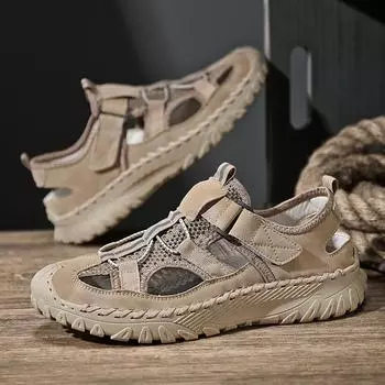 Летние мужские сандалии из натуральной кожи, мужская повседневная обувь, уличные мужские кожаные сандалии для мужчин, пляжная обувь, римская мужская обувь 38