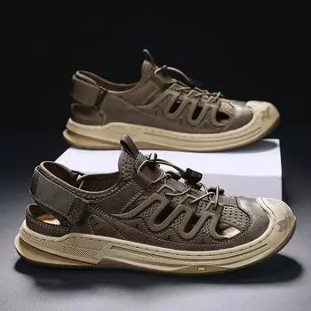 Летние мужские сандалии из натуральной кожи, мужская повседневная обувь, уличные мужские кожаные сандалии для мужчин, пляжная обувь, римская мужская обувь 35