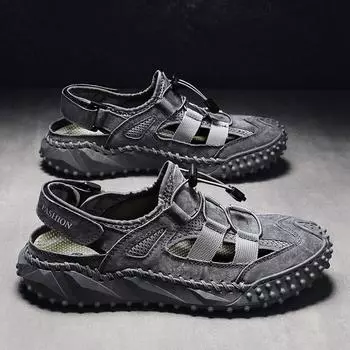 Летние мужские сандалии из натуральной кожи, мужская повседневная обувь, уличные мужские кожаные сандалии для мужчин, пляжная обувь, римская мужская обувь 38