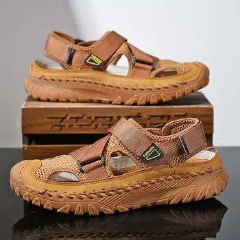 Летние мужские сандалии из натуральной кожи, мужская повседневная обувь, уличные мужские кожаные сандалии для мужчин, пляжная обувь, римская мужская обувь 38