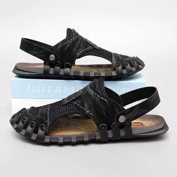 Летние мужские сандалии из натуральной кожи, мужская повседневная обувь, уличные мужские кожаные сандалии для мужчин, пляжная обувь, римская мужская обувь 38