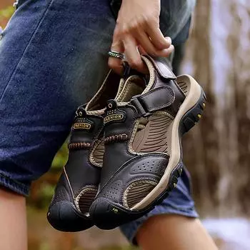 Летние мужские сандалии из натуральной кожи, мужская повседневная обувь, уличные мужские кожаные сандалии для мужчин, пляжная обувь, римская обувь, большие размеры 38-48 37 чёрный