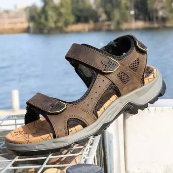 Летние мужские сандалии из натуральной кожи, мужские классные пляжные сандалии для мужчин, обувь для активного отдыха, модные тапочки, кроссовки, большие размеры, самые популярные 39