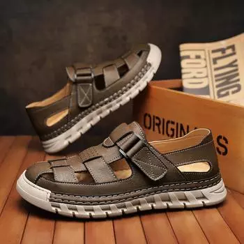 Летние мужские сандалии из натуральной кожи, повседневная обувь с открытым носком, пляжные сандалии 39 покинуть белый