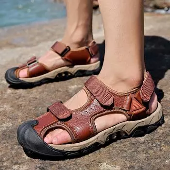 Летние мужские сандалии из натуральной кожи, мужская повседневная обувь, мужские кожаные сандалии для мужчин, пляжная обувь, римская мужская обувь 38