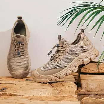 Летние мужские сандалии из полой кожи, пляжные сандалии с защитным носком, спортивная обувь для активного отдыха, сетчатая обувь ручной работы 39 чёрный