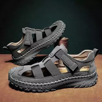 Летние мужские сандалии из высококачественной кожи для треккинга, модные удобные тапочки ручной работы для прогулок на открытом воздухе, классические дизайнерские походные тапочки 38
