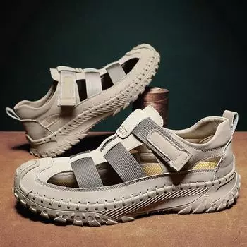 Летние мужские сандалии из высококачественной кожи для треккинга, модные удобные тапочки ручной работы для прогулок на открытом воздухе, классические дизайнерские походные тапочки 38