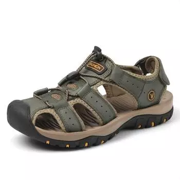 Летние мужские сандалии, кожаная мужская повседневная обувь, уличные мужские кожаные сандалии для мужчин, пляжная обувь, римская обувь, большие размеры 38-48 40 зелёный