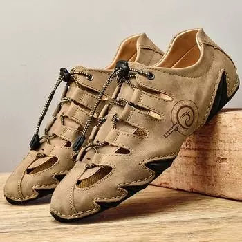 Летние мужские сандалии, кожаные дышащие мягкие мужские кожаные сандалии, дизайнерские шлепанцы, сандалии ручной работы, модные уличные тапочки 6