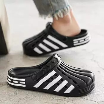 Летние мужские сандалии, легкая мужская повседневная обувь из ЭВА, туфли с дырочками, сабо для влюбленных, домашний сад, уличные мужские пляжные тапочки на плоской подошве, большой размер 45 35-36 чёрный