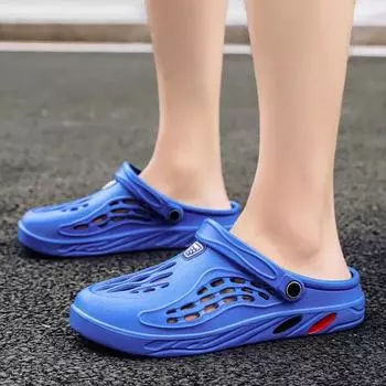 Летние мужские сандалии, легкая мужская повседневная обувь из ЭВА, обувь с дырочками, сабо для влюбленных, домашний сад, уличные мужские пляжные тапочки на плоской подошве, большой размер 49 36 чёрный