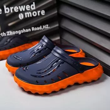 Летние мужские сандалии, легкая повседневная обувь для мужчин, дырявые туфли, уличные мужские пляжные тапочки на плоской подошве, рабочие сандалии, большой размер 45 40 оранжевый