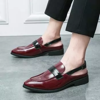 Летние мужские сандалии-мешки с заостренным носком, деловые, тонкие кожаные туфли с одной педалью, дышащие, универсальные, классные, модные кожаные туфли 38