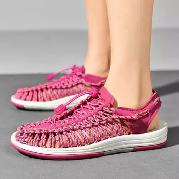 Летние мужские сандалии, модные пляжные сандалии ручной работы с тканым дизайном, дышащие повседневные сандалии на плоской подошве, уличные сандалии для пар, размер 48 35