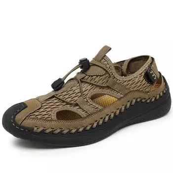 Летние мужские сандалии, модные римские сандалии, повседневная мужская обувь из сетки на платформе, мужские пляжные сандалии для отдыха на природе 42 хаки