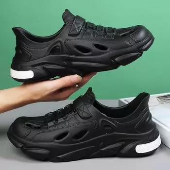 Летние мужские сандалии, модные туфли с дырочками на толстой подошве, закрытые тапочки из ЭВА, пляжные нескользящие мужские сандалии с дырочками, размер 39-45 39