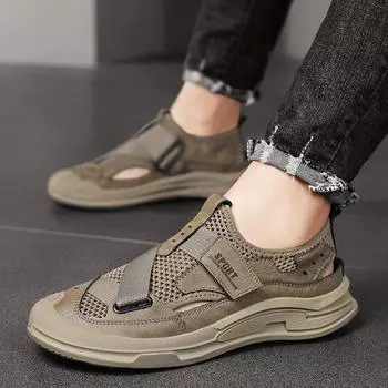 Летние мужские сандалии, модные уличные нескользящие пляжные тапочки на платформе, дышащая повседневная обувь для мужчин, модельерские сандалии 39