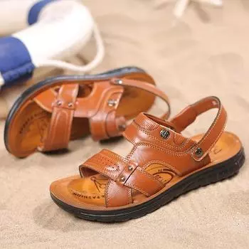 Летние мужские сандалии, мужские пляжные тапочки, износостойкая модная обувь для мужчин, дышащая мужская обувь, популярная модель 38 чёрный