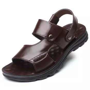 Летние мужские сандалии мужские противоскользящие массажные кожаные пляжные туфли мужские сандалии для студентов с мягкой подошвой мужские противоскользящие массажные 44 чёрный