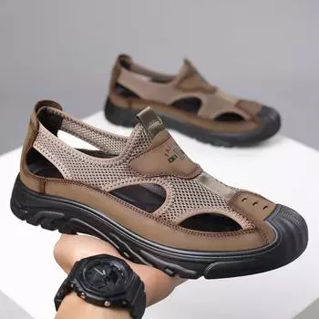 Летние мужские сандалии на открытом воздухе Модные повседневные сетчатые сандалии Комфортные пляжные сандалии Мужские уличные нескользящие сандалии на платформе мужские сандалии 38 чёрный