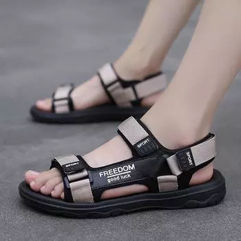 Летние мужские сандалии на плоской подошве с широким носком, пляжная обувь, повседневные сандалии с открытым носком, большие размеры EU:38 чёрный