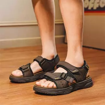 Летние мужские сандалии на плоской подошве с широким носком, сандалии для походов на открытом воздухе, серые пляжные туфли с открытым носком, повседневные спортивные сандалии больших размеров EU:39 чёрный