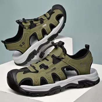 Летние мужские сандалии, пляжная обувь, дышащий дизайн, повседневная пляжная обувь для прогулок, легкие сандалии с мягкой подошвой для отдыха на открытом воздухе 39 зелёный