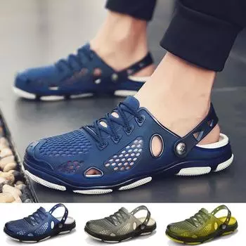 Летние мужские сандалии, пляжные тапочки, модные уличные тапочки, повседневная пляжная обувь для водного спорта, дышащие полые шлепанцы, дешевые мужские кроссовки Aqua 40 чёрный