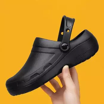 Летние мужские сандалии, повседневные тапочки, водонепроницаемые маслостойкие туфли для медсестры и повара, дышащие легкие садовые сандалии, пляжные 44-45 чёрный