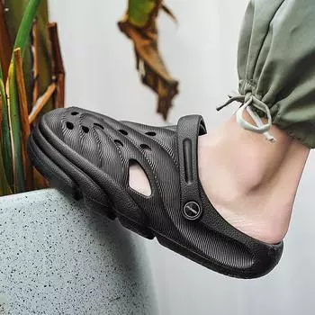 Летние мужские сандалии, противоскользящие износостойкие сабо, садовая обувь, обувь с дырочками, уличные тапочки Baotou, пляжная обувь, сандалии для пар 40-41 чёрный