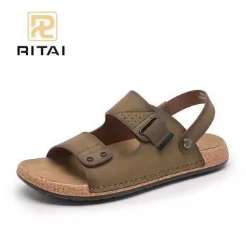 Летние мужские сандалии с застежкой-молнией, сандалии на плоской подошве с круглым носком, мягкие и удобные повседневные тапочки 38 дубильная кора